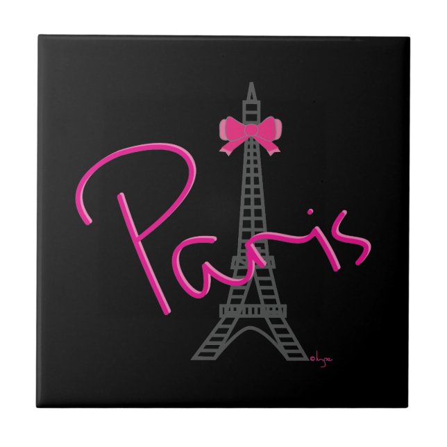 Azulejo Torre Eiffel de París con arco rosa (Frente)