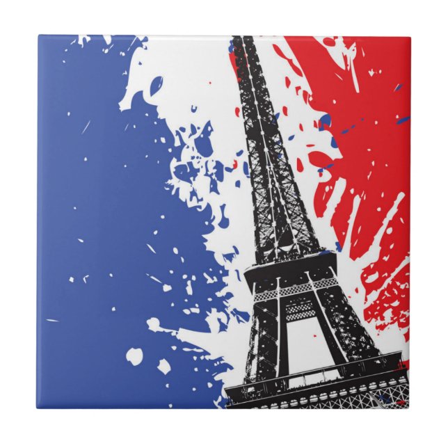 Azulejo Torre Eiffel el | bandera del Grunge de París, (Frente)