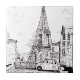 Azulejo Torre Eiffel París Francia Ilustración con Bolígra