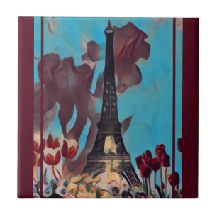 Azulejo Torre Eiffel, Paris Iris, Tulips Flores Primarias