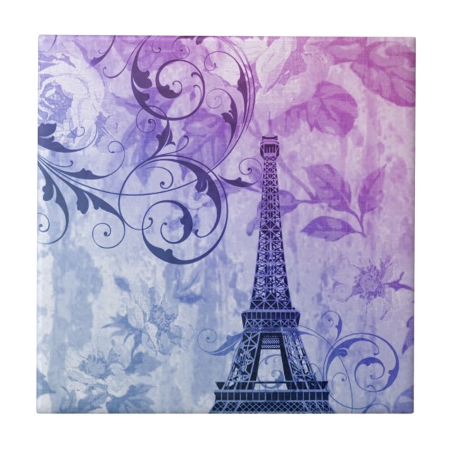 Azulejo torre Eiffel púrpura elegante femenina bonita de (Frente)