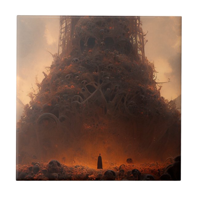 Azulejo Torre Hecho De Huesos Oscuros Fantasía Arte (Frente)