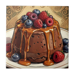 Azulejo Torta de bayas de caramelo de chocolate decadente