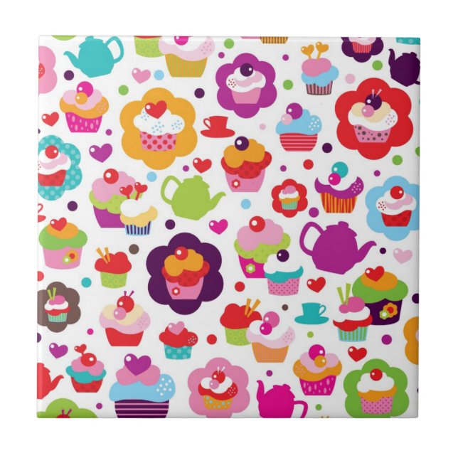 Azulejo Torta de la taza y pote lindos del té (Frente)