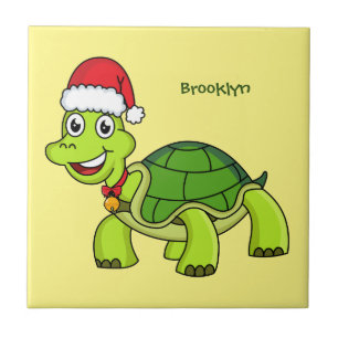 Azulejo Tortuga alegre lindo con sombrero de Santa