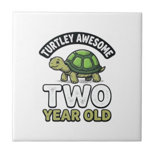 Azulejo Tortuga Cumpleaños De Dos Años De Edad Grabado Vin