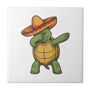 Azulejo Tortuga Dabbing Sombrero Diseño Vector Vintage_1