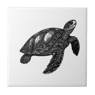 Azulejo Tortuga De Agua Vieja Nadando Elegante Copia