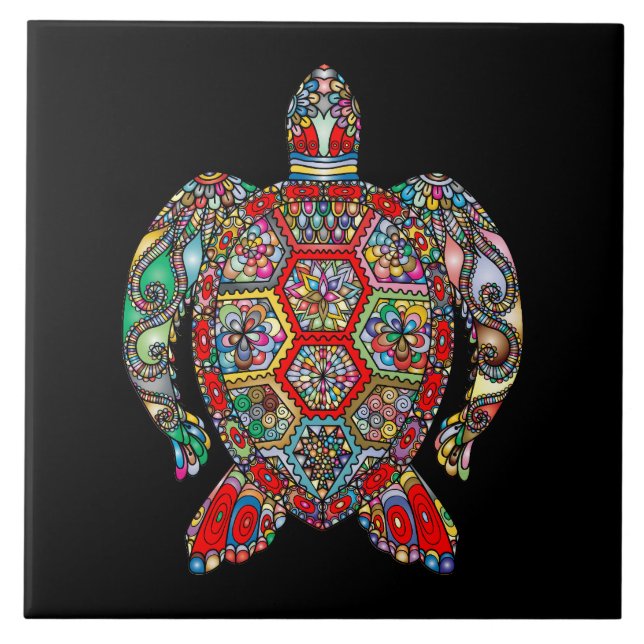Azulejo Tortuga de color vibrante (Frente)