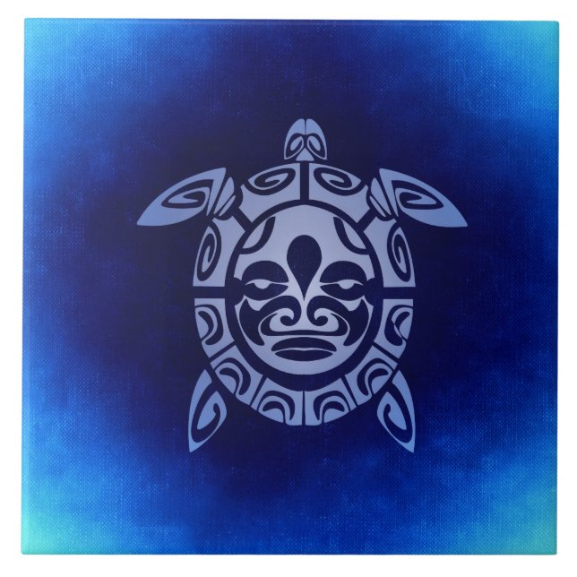 Azulejo Tortuga de mar tribal africana azul de la máscara (Frente)