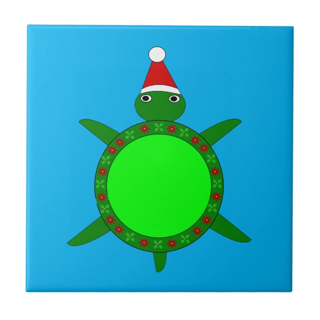 Azulejo Tortuga de Navidades cortos con caparazón de flore (Frente)