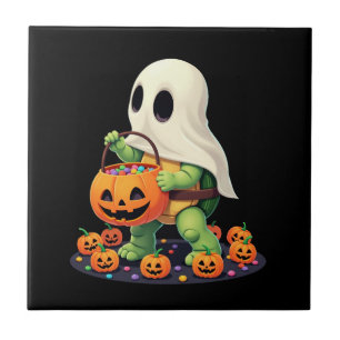 Azulejo Tortuga fantasma de Halloween linda con dulces (2)