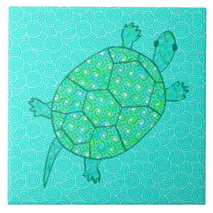 Azulejo Tortuga giratoria árabe - tonos verde marino