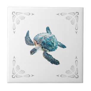 Azulejo Tortuga marina 3D blanca costera