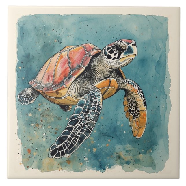 Azulejo Tortuga Marina Acuarela (Frente)