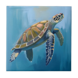 Azulejo Tortuga Marina Animal Oceánico Acuarela