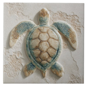 Azulejo Tortuga marina costera turquesa y arena