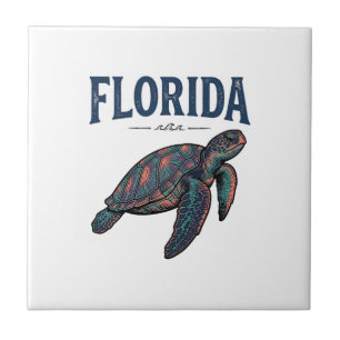 Azulejo Tortuga marina de Florida grabado vintage gráfico_
