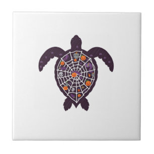 Azulejo Tortuga Marina Halloween Telaraña Calabaza Fantasm