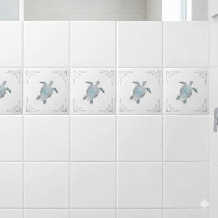 Azulejo Tortuga marina plateada blanca costera 