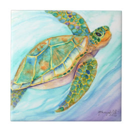 Azulejo Tortuga marina sonriente nadando