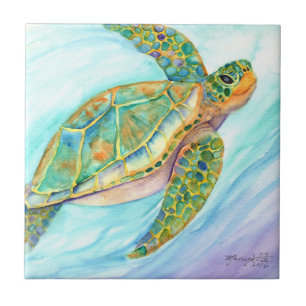 Azulejo Tortuga marina sonriente nadando