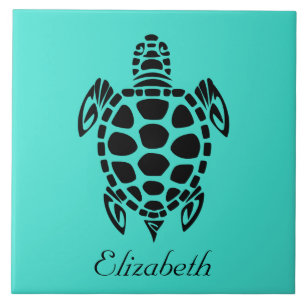 Azulejo Tortuga Marina Tribal Turquesa Personalizada