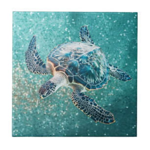 Azulejo Tortuga marina turquesa brillante   Costera