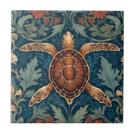 Azulejo Tortuga marina William Morris estilo Ocean Life Fl
