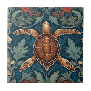 Azulejo Tortuga marina William Morris estilo Ocean Life Fl