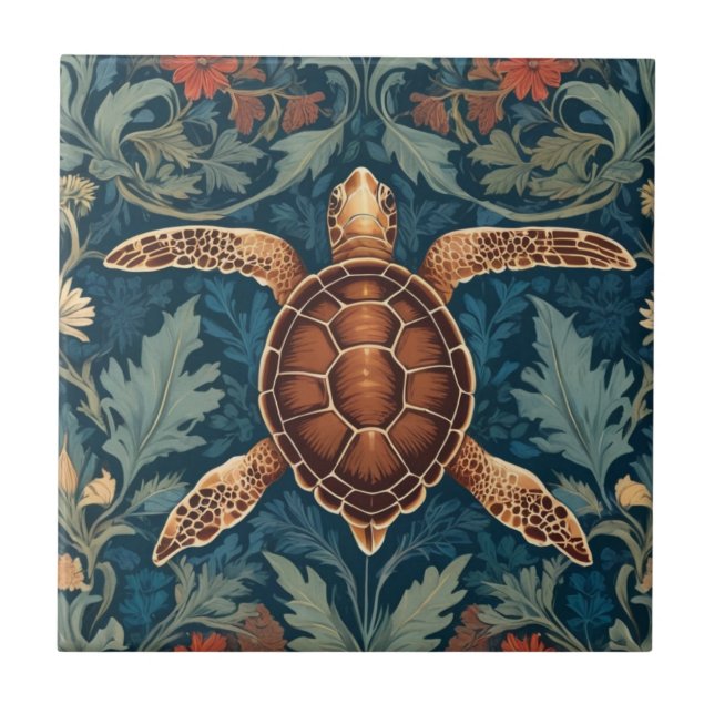 Azulejo Tortuga marina William Morris estilo Ocean Life Fl (Frente)