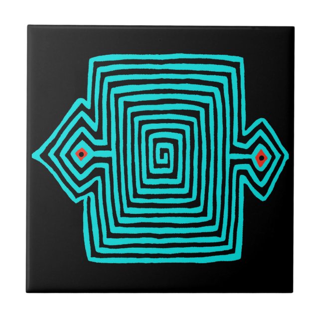 Azulejo Tortuga Mola de Panamá - Negro azul (Frente)