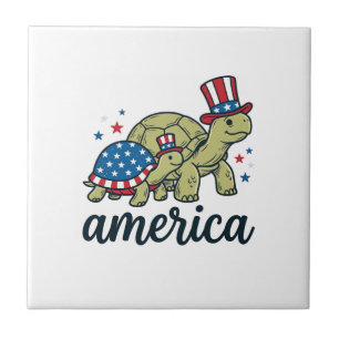 Azulejo Tortuga Patriótica América Diseño de Grabado Vinta