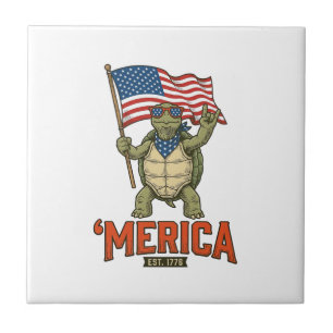 Azulejo Tortuga Patriótica ‘Merica Vector Vintage