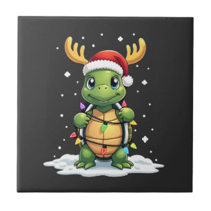 Azulejo Tortuga Santa Luces de Navidad Cute Xmas Hombres M