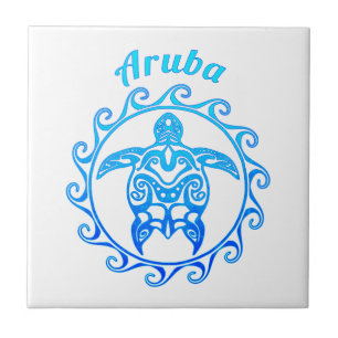 Azulejo Tortuga Tribal Azul Océano Aruba