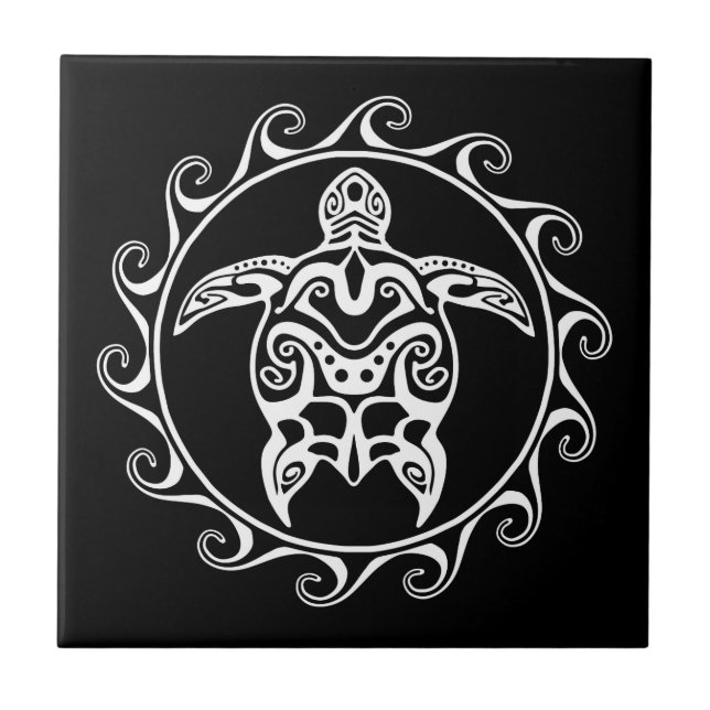Azulejo Tortuga tribal blanca (Frente)