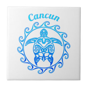 Azulejo Tortuga tribal Cancun del azul de océano