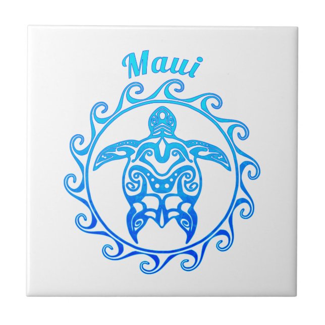 Azulejo Tortuga tribal Maui del azul de océano (Frente)