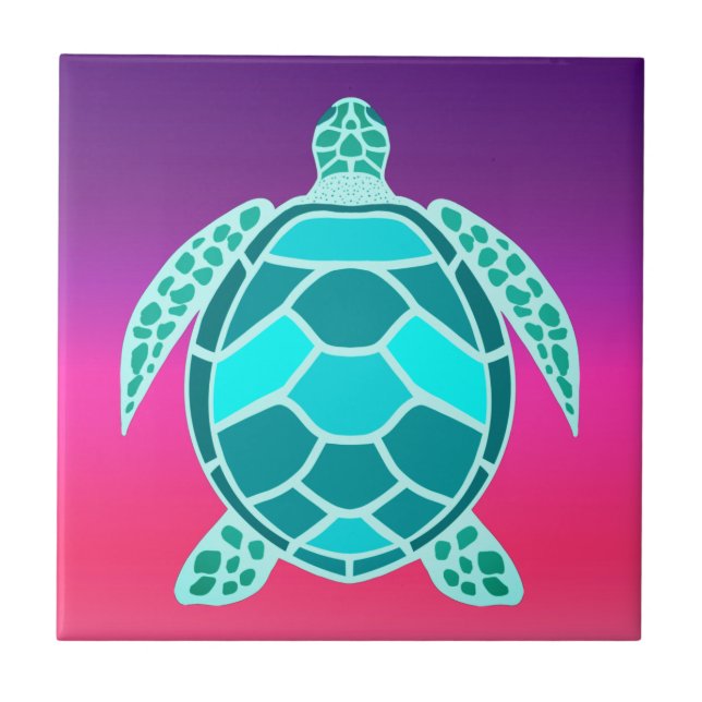 Azulejo Tortuga verde azulada azul turquesa (Frente)
