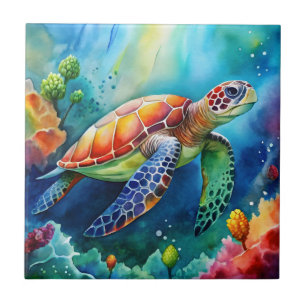 Azulejo Tortuga vista acuarela