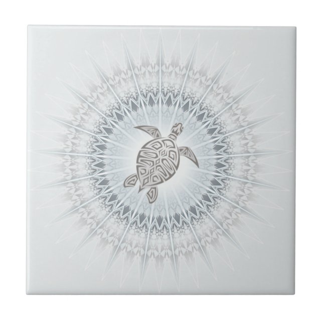 Azulejo Tortuga Y Mandala Gris Azul Beige (Frente)