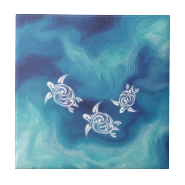 Azulejo Tortugas blancas en el océano azul (Frente)