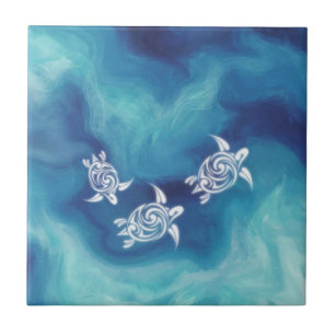 Azulejo Tortugas blancas en el océano azul   Costa