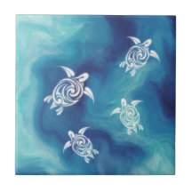 Tortugas Blancas Océano Azul Acuarela Costera