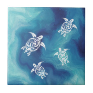 Azulejo Tortugas blancas Océano azul Aquarela Costera