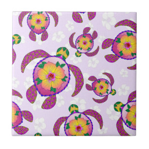 Azulejo Tortugas honu rosas flores de hibiscus
