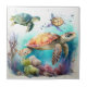Azulejo Tortugas marinas, acuarela, mosaico cerámico de ar (Frente)