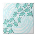 Azulejo Tortugas marinas Verde azuladas de color de agua e<br><div class="desc">Las verde azuladas tortugas de color agua pintadas a mano y artísticas a rayas verde azuladas y blancas son perfectas para la mujer de moda y elegante. Su veraniego y su impresión fresca son excelentes para muchas ocasiones y regalos; para ti, tu familia o tus amigos. Disfrute de este diseño...</div>