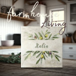 Azulejo Toscana Rústica Olive & Brands Italia Script<br><div class="desc">Bella Cucina Rustic acuarela ramo de ramas y hojas. Combina y combina con otras fichas en este mismo tema de coordinación para crear tu aspecto perfecto. 100% de satisfacción del cliente con "Zazzle" todos los días.</div>